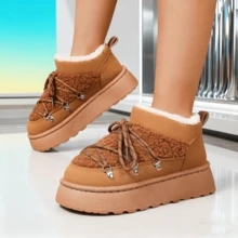 1 Paar Vintage Patchwork Kunstpelz Plateau Damen Stiefel, Schneestiefel, Kniehohe Stiefel, Streetwear super cooler Stil, warm und geeignet für den täglichen Gebrauch im Winter