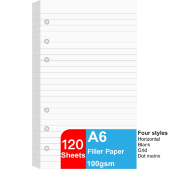 120 Sheets A6 Refill Paper - 4 Styles (Lined/Blank/Grid/Dot Matrix), High-Quality Bleed-Free White Paper For Spiral Notebooks - School & Office Supplies
