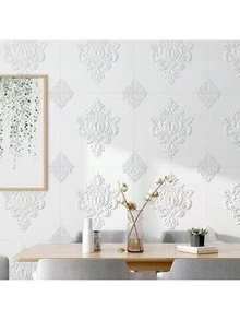 20pcs European Floral 3D Vinyl Wall Stickers - Peel And Stick, Self-Adhesive Panels For Living Room, Bathroom, Kitchen, Bedroom Decor, White Embossed Design, Easy To Install, Adds Elegance To Home Walls, Wall Stickers Home Decor