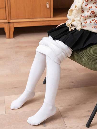 1 pieza Leggings de unicolor cálidos y cómodos para niñas, mallas casuales para la escuela y deportes para otoño/invierno