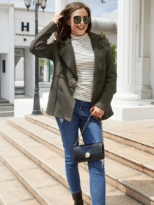 Women's Elegant Solid Color Faux Fur Front Button Pocket Jacket, Faux Suede & Fur Lining, Casual Winter Coat