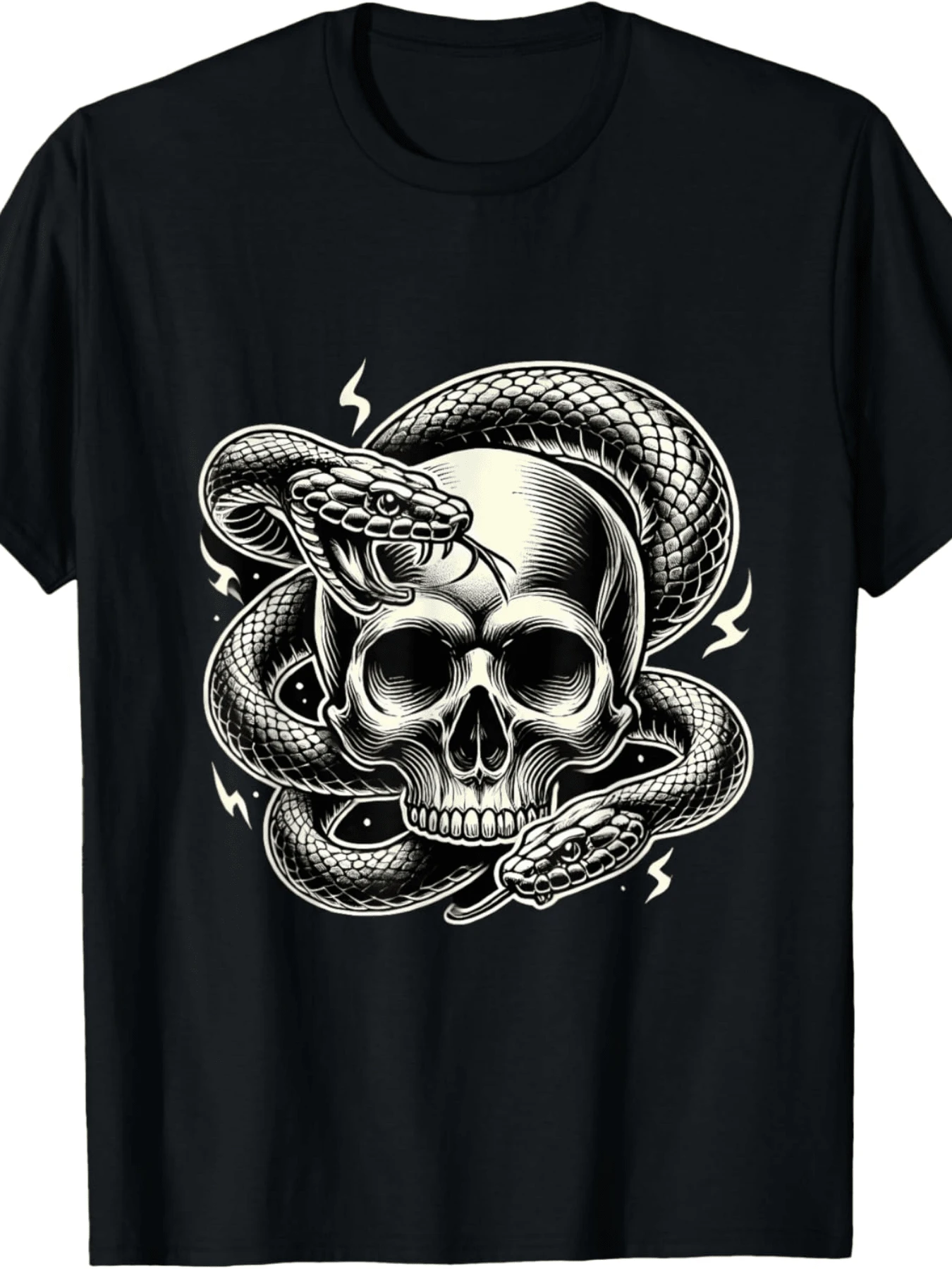 Gothic Edgy Skull And Snake Design Tattoo Dark Art T-Shirt - 黑色 - 查看 1