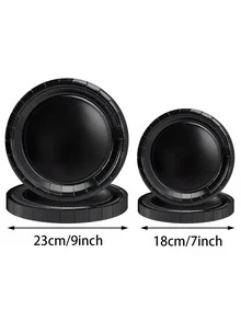 10pcs/20pcs/50pcs Round Black Party Plates Pack Disposable 9 Inch Paper Dinner Plates 7 Inch Dessert Plates For Daily Meals Picnics Camping Birthdays Christmas Halloween Thanksgiving Decorations - Black - View 2