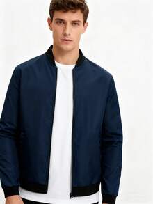 Men's Softshell Jacket: Lightweight Casual Style, Suitable For Spring & Fall, Windproof With Pockets - 藏蓝色 - 查看 1
