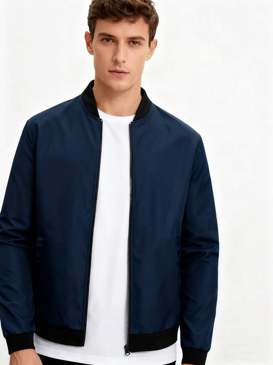 Men's Softshell Jacket: Lightweight Casual Style, Suitable For Spring & Fall, Windproof With Pockets - Màu xanh hải quân - Xem 1