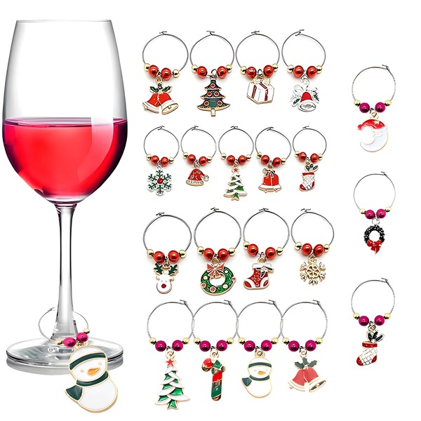 7 piezas/13 piezas Adornos navideños para copas de vino - Adornos de vidrio para copas, marcadores de copas de vino, recuerdos para fiestas de cata de vinos y decoraciones navideñas