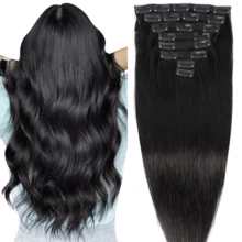 夹式接发 真人发丝 自然直发 无缝夹式接发 隐形夹式接发 女士接发 - Natural Black - 查看 2