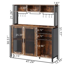 Industrial Rustic Coffee & Wine Bar Cabinet, Kitchen Buffet Sideboard With Liquor Storage, Brown Wooden Bar Organizer