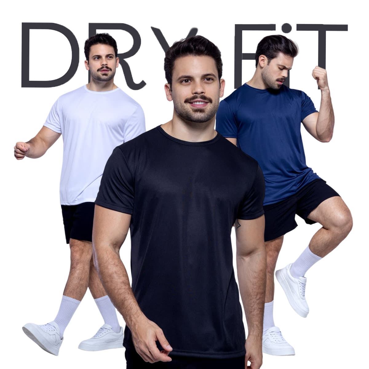 Kit 3 Men's Dry Fit T-Shirt Gym Training Running Cycling Basic Plain Blouse Shirt Workout Everyday - 彩色 - 查看 1