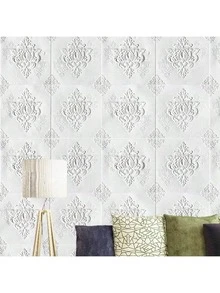 20pcs European Floral 3D Vinyl Wall Stickers - Peel And Stick, Self-Adhesive Panels For Living Room, Bathroom, Kitchen, Bedroom Decor, White Embossed Design, Easy To Install, Adds Elegance To Home Walls, Wall Stickers Home Decor