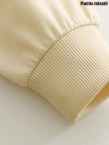 KID004|Apto para el otoño y el invierno, Halloween|Sweater de color crema con un gracioso dibujo de un gato con pata de camarón y el texto "Trippi Troppi", perfecto para estaciones templadas y con un toque de estilo atemporal que resalta en cualquier ocasión - Albaricoque - Ver 4