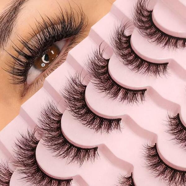 7 Paar volle Streifen natürliche weiche flauschige Wimpern Kreuz Wispy dramatisches Volumen Faux Nerz Wimpern