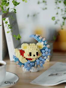 18 Pcs Cute Moon Flower Animal Building Blocks, DIY Animal Series Blocks, Desktop Decoration, Stress Relief, Home Decor, Assembling Figurine, Office Desk Accessories, Birthday Gift, New Year Gift, Christmas Gift, Suitable For Girlfriend Birthday, Creative Valentine's Day Gift