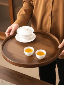 1pc Walnut Round Tray, Suitable For Snacks, Desserts, Cookies, Appetizers, Multi-Purpose - Walnut - View 3
