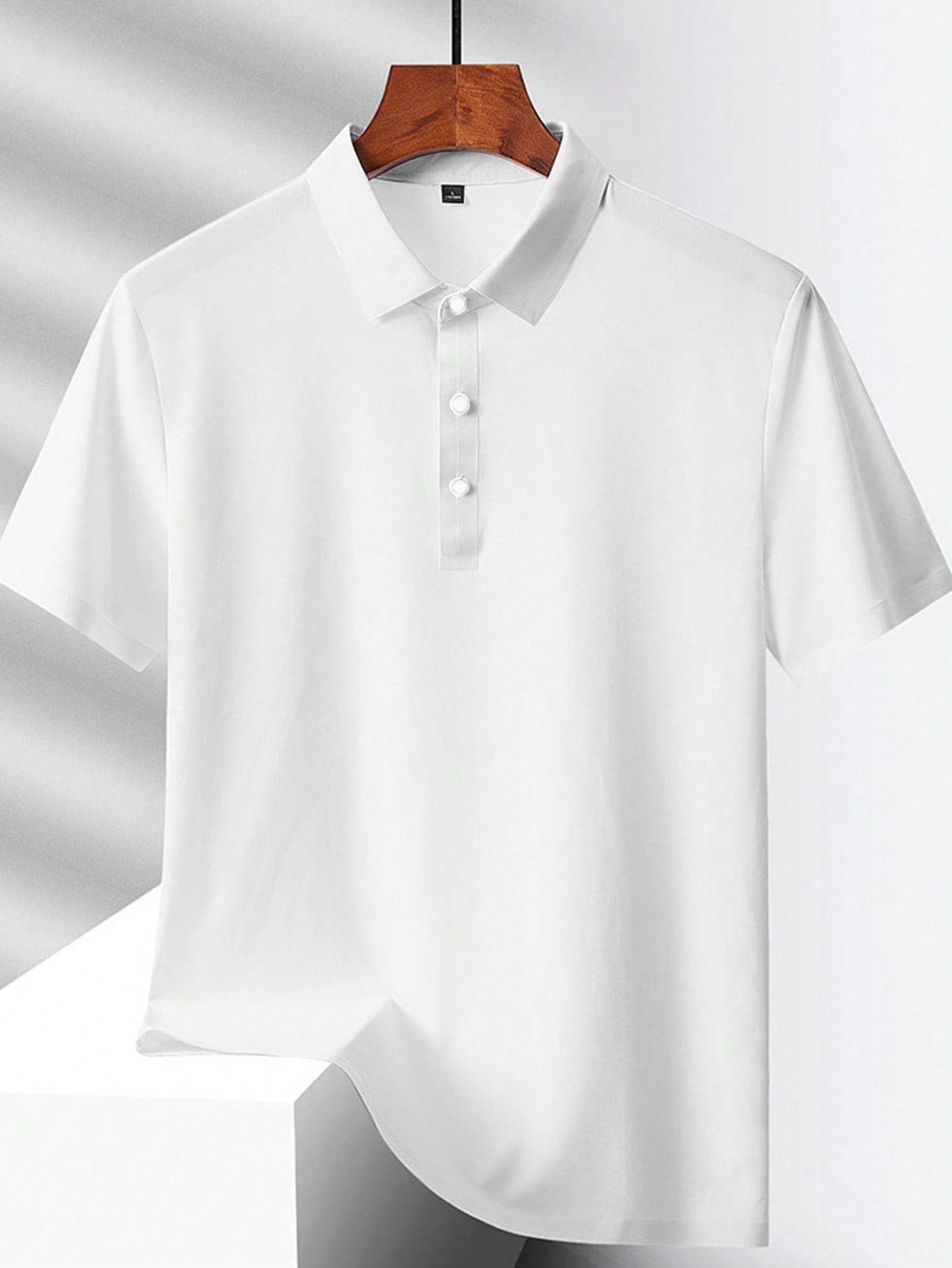 1 pieza Camisa polo de hombre de unicolor en seda de hielo - Blanco - Ver 1