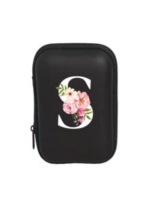 Tragbare Mini-Aufbewahrungstasche mit weißen Initialen A-Z, wasserdicht und stoßfest, Digitaltasche mit Zierapfelblütenmuster, Tasche mit Logoaufdruck für Handy-Ladekabel und Datenkabel, Reißverschlusstasche für Geldbörse, Datenkabel, Digitaltasche, Elektroniktasche, Aufbewahrungsvorrichtung für elektronische Geräte, Datenkabel, kabellose Ohrhörer, Bluetooth-Ohrhörer, für Geschäft, Tourismus, Schule, Universität, Büro