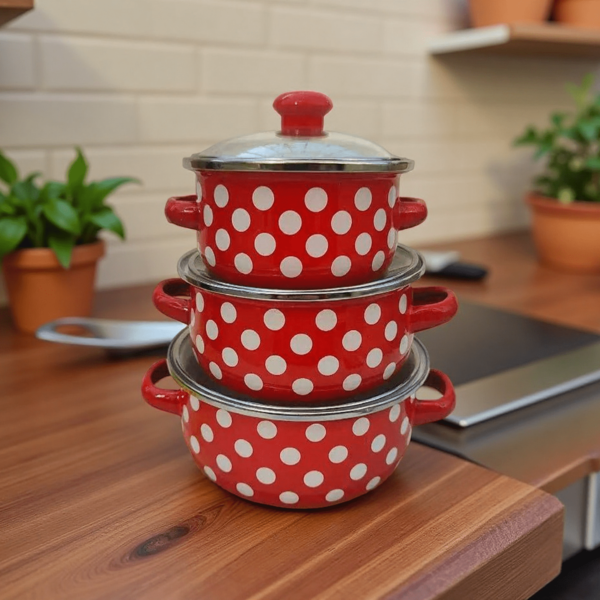 3pcs Enamel Cookware Set, Thick Double-Ear Enamel Cooking Pot, Multi-Purpose For Gas & Induction Cooktop, Includes Soup Pot With Lid, Enamel Stew Pot, Enamel Bowl