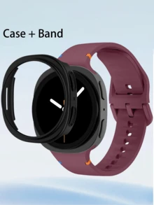 Conjunto de combinación de correa de silicona suave + carcasa de PC duradera, compatible con la correa del Galaxy Watch 8/8 Classic de 40 mm, 44 mm y 46 mm, correa de goma suave resistente al sudor, compatible con los accesorios del smartwatch Galaxy Watch 8/8 Classic, de vuelta a la escuela