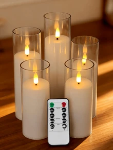 2pcs/3pcs/5pcs Smokeless LED Candles With Remote Control, Suitable For Wedding, Fireplace, Bedroom, Proposal, Halloween, Company Party, Gift - Transparent - View 5