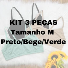 Kit 3 Top Sutiã Canelado Frente Dupla- Conjunto de sutiã com nervuras de 3 peças em cor sólida Primavera Verão Outono Inverno M G GG Verde Branco Bege Preto Nude - 1 Preto - 1 Bege - 1 Verde - Visão 9