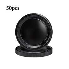 10pcs/20pcs/50pcs Round Black Party Plates Pack Disposable 9 Inch Paper Dinner Plates 7 Inch Dessert Plates For Daily Meals Picnics Camping Birthdays Christmas Halloween Thanksgiving Decorations - Black - View 8
