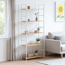 ラック オープンシェルフ 5段 棚 収納 幅58×奥行23×高さ144cm ディスプレイ オープンラック 収納棚 キッチンラック 木製ラック 飾り棚 本棚 大容量 寝室 組立簡単 - ホワイト - チェックする 2