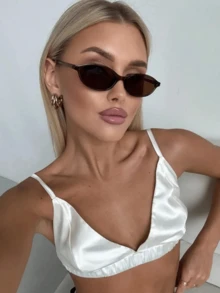 2025年新款1件装女士椭圆形小框个性化全框眼镜，豹纹镜框，黑色镜框，有色镜框，时尚眼镜，适合服装、拍照、返校季 - 灰色 - 查看 10