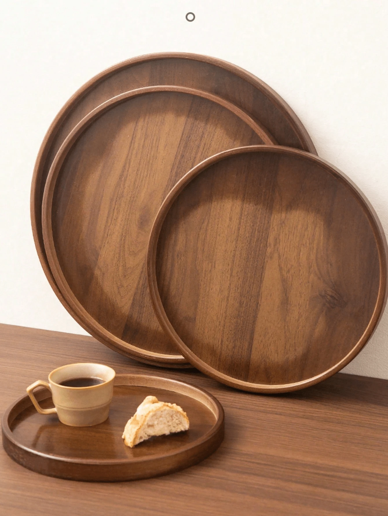 1pc Walnut Round Tray, Suitable For Snacks, Desserts, Cookies, Appetizers, Multi-Purpose - Walnut - View 1