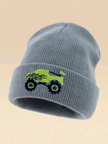 1pc Cartoon Tractor Embroidered Knit Beanie Hat, Suitable For Cycling And Hiking