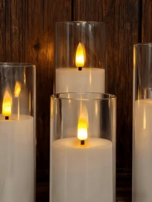 2/3/5 Pcs Flameless Candles With Remote Control, Battery Powered LED Candles With Timer, Smokeless LED Electronic Candles, Romantic LED Decorative Candle Lights, LED Pillar Candles, Suitable For Home Decor, Bedroom, Wedding, Proposal, Christmas, Company Party, Party, Dining Table Centerpiece, Candle Warmer, Fake Candles, Gifts - Transparent - View 2