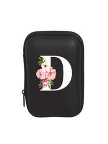 Tragbare Mini-Aufbewahrungstasche mit weißen Initialen A-Z, wasserdicht und stoßfest, Digitaltasche mit Zierapfelblütenmuster, Tasche mit Logoaufdruck für Handy-Ladekabel und Datenkabel, Reißverschlusstasche für Geldbörse, Datenkabel, Digitaltasche, Elektroniktasche, Aufbewahrungsvorrichtung für elektronische Geräte, Datenkabel, kabellose Ohrhörer, Bluetooth-Ohrhörer, für Geschäft, Tourismus, Schule, Universität, Büro