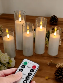 2/3/5 Pcs Flameless Candles With Remote Control, Battery Powered LED Candles With Timer, Smokeless LED Electronic Candles, Romantic LED Decorative Candle Lights, LED Pillar Candles, Suitable For Home Decor, Bedroom, Wedding, Proposal, Christmas, Company Party, Party, Dining Table Centerpiece, Candle Warmer, Fake Candles, Gifts - Transparent - View 3