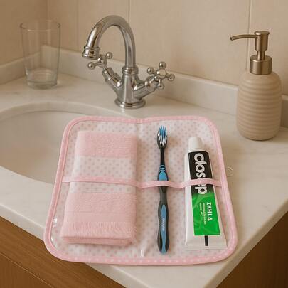 Porta Escova de Dente e Creme Dental para Viagem Estojo Protetor + Brinde Toalha Portátil - Kit viagem