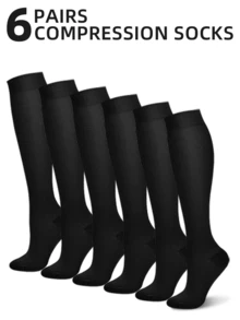 (6 Pairs) Knee-High Compression Socks  For  Women And Men For Outdoor Sports, Nursing Work, Running, Travel, Rugby, Soccer, Basketball, And Other Travel Sports High-Compression Sockings. - Multicolor - View 1