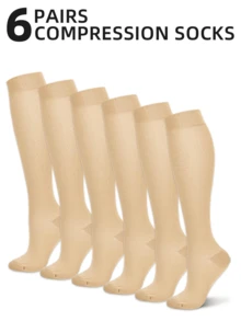 (6 Pairs) Knee-High Compression Socks  For  Women And Men For Outdoor Sports, Nursing Work, Running, Travel, Rugby, Soccer, Basketball, And Other Travel Sports High-Compression Sockings. - Multicolor - View 2
