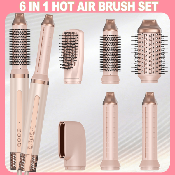 UKLISS Conjunto Multifuncional de Escova de Ar Quente 6 em 1 com Motor Brushless de Alta Velocidade de 110.000 RPM, Revestimento em Rose Gold, 200 Milhões de Íons Negativos Anti-Frizz, Modelador e Alisador 2 em 1, Presente Ideal para Penteados, Aquecimento Rápido e Potente, Adequado para Todos os Tipos de Cabelo