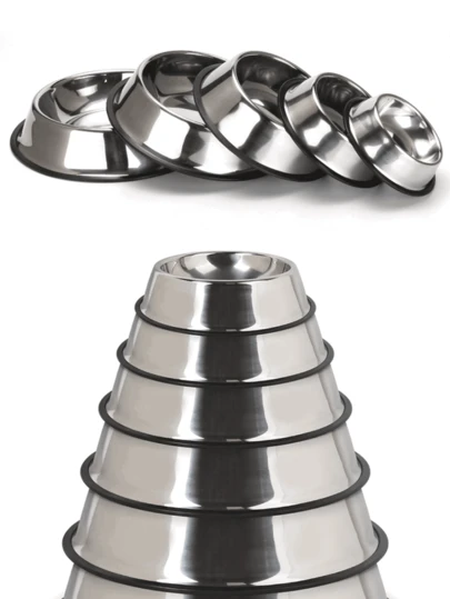 Tazón de acero inoxidable para mascotas, tazón de perro de acero inoxidable antiderrame y antideslizante plateado, tazones de alimentación para gatos fáciles de limpiar, disponibles en múltiples estilos y tamaños (Diámetro: 16cm, 18cm, 22cm), suministros de alimentación para mascotas