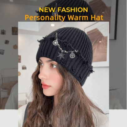1 Stück unisex einfarbige gestrickte Mütze, personalisiertes Kettendesign, warme Outdoor-Beanie-Mütze für Herbst/Winter, neues Design für Weihnachten, ideales Geschenk