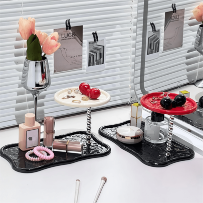 1pc Make Up Organizer/Makeup Storage Organiser, Beautiful Double-Layer Design, Bathroom Accessories Bathroom Storage Cosmetics Rack, Room Decor Bedroom Decoration Furniture Jewellery Organiser, Desktop Organizing Tool Jewellery Stand, Christmas Decoration Rack