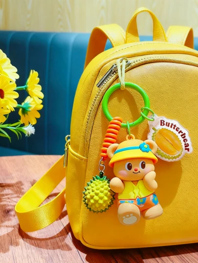 Butterbear Durian Keychain Charm, Cartoon Pendant, Unique Spiky Fruit Shape, Bag & Key Decor, Playful Accessory, Gift for Stylish Lovers, Kawaii Charm, Backpack Accent, Alloy Chain, Limited Edition, Gift Ready, Novelty Fruit, Yellowbes, Collaty, Yemron, Collatyky, Yellowk, Fans, Yellowian, 組合, 折扣