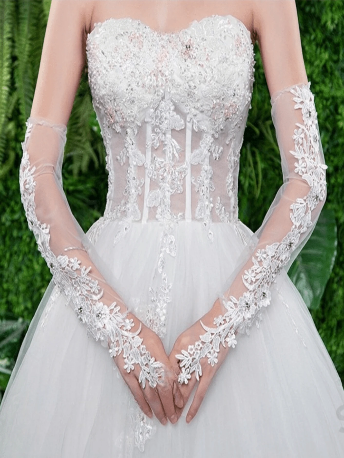 1 Pair Women's Long Lace Floral Sheer Gloves, Suitable For Evening Party, Wedding, Bridal Valentine's Day Accessories - White - View 1