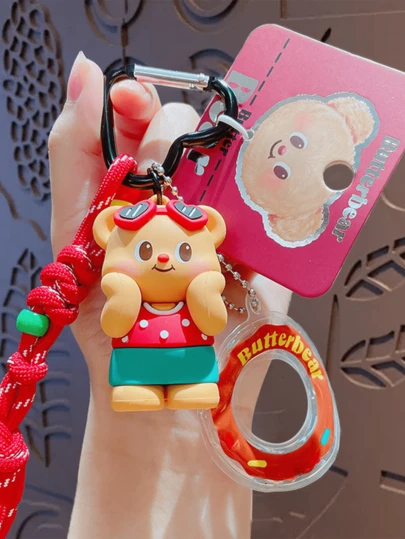 Butterbear Summer Vacation Keychain Charm, Adorable Pendant, Bear in Summer Outfit, Vibrant Colors, Beach Vibes, Travel Accessory, Bag & Key Decor, Sun Lover Gift, Kawaii Charm, Backpack Accent, Alloy Chain, Limited, Gift Ready, Vacation Mood, Charm, Backpack