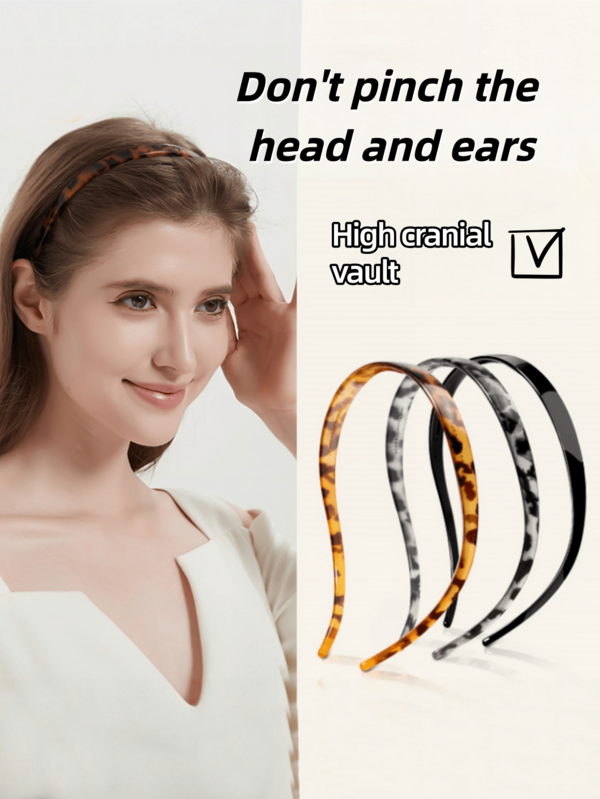 3pcs U-Shaped Resin Waves Are Suitable For Eyeglass Wearers, Smooth And Pressure-Free Hair Accessories, Arched Turtle Print Thin Headband, Non-Slip High-Elasticity Hairband, Suitable For Toothy Anti-Slip Hair Clips For Washing Face, Traveling, Makeup, And Daily Use, A Must-Have For Women's Fashionable Hairstyles.