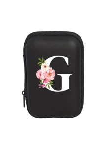 Tragbare Mini-Aufbewahrungstasche mit weißen Initialen A-Z, wasserdicht und stoßfest, Digitaltasche mit Zierapfelblütenmuster, Tasche mit Logoaufdruck für Handy-Ladekabel und Datenkabel, Reißverschlusstasche für Geldbörse, Datenkabel, Digitaltasche, Elektroniktasche, Aufbewahrungsvorrichtung für elektronische Geräte, Datenkabel, kabellose Ohrhörer, Bluetooth-Ohrhörer, für Geschäft, Tourismus, Schule, Universität, Büro