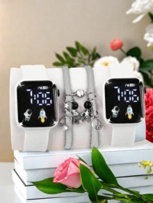 4 件/套 2 件电子数字手表和 2 件宇航员/手链，适合节日、生日等场合，兄弟佩戴，可作为学校毕业礼物、情人节、返校节、圣诞节、万圣节，适合日常佩戴，相当受欢迎 - 彩色 - 查看 8