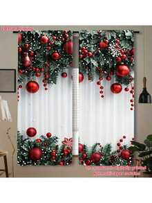 2PCS Christmas Curtains Are Suitable For Winter Home Decoration, Featuring Bright Red Poinsettia Colorful Ball And Pine Tree Branch Patterns. The Pole Pocket Design Protects Privacy And Is Suitable For Multi-Purpose Windows In Living Rooms, Dining Rooms, Bedrooms, Kitchens, Study Rooms, And Game Rooms