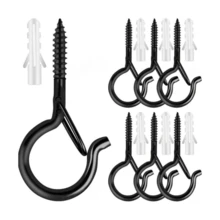 5/10 Pack Black Q-Hooks For Hanging - Ceiling Hooks, Outdoor Planter Hangers, Safety Buckles, Weatherproof Clips, Screw Eyes S, Heavy Duty Hooks For Outdoor String Lights Christmas Hangers