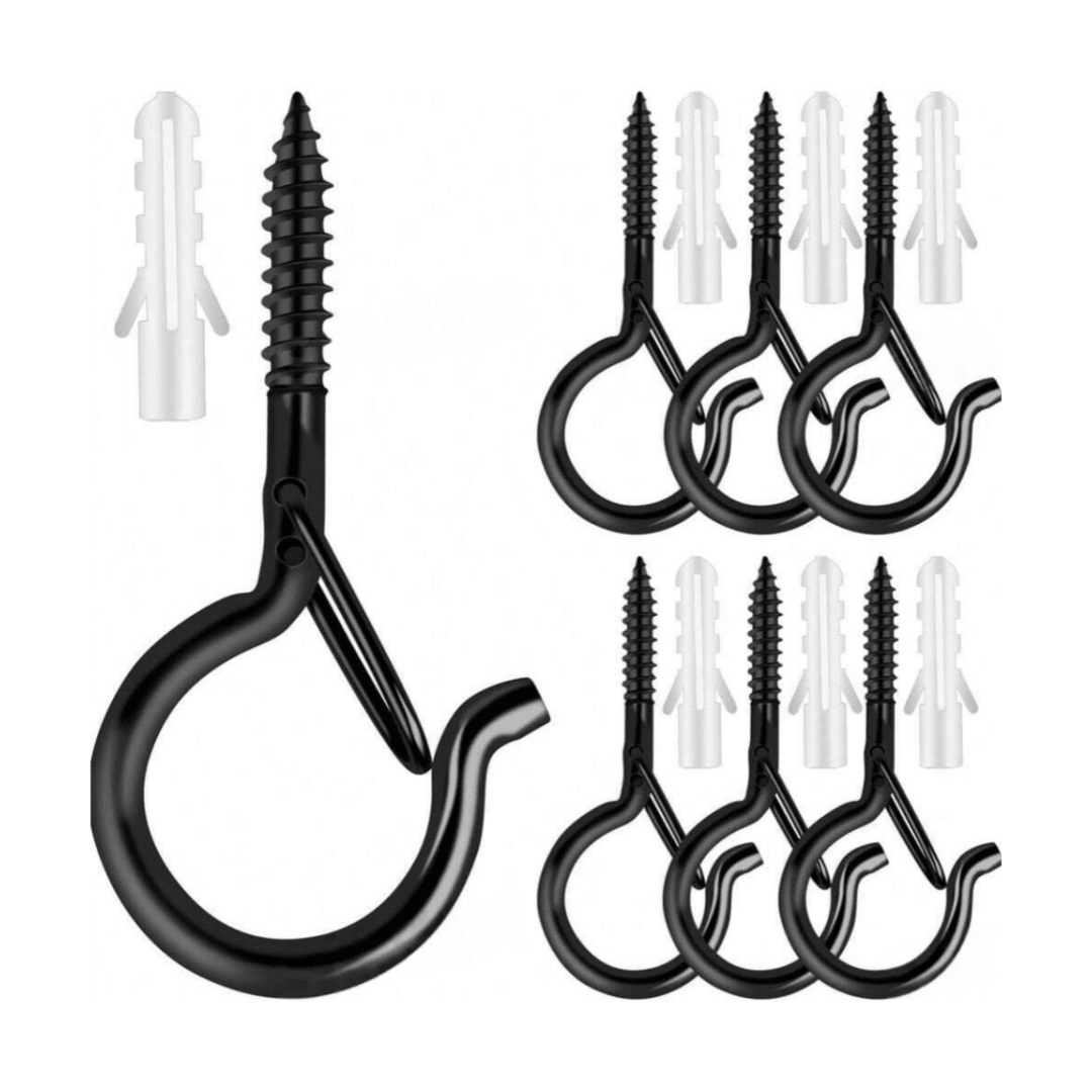 5/10 Pack Black Q-Hooks For Hanging - Ceiling Hooks, Outdoor Planter Hangers, Safety Buckles, Weatherproof Clips, Screw Eyes S, Heavy Duty Hooks For Outdoor String Lights Christmas Hangers