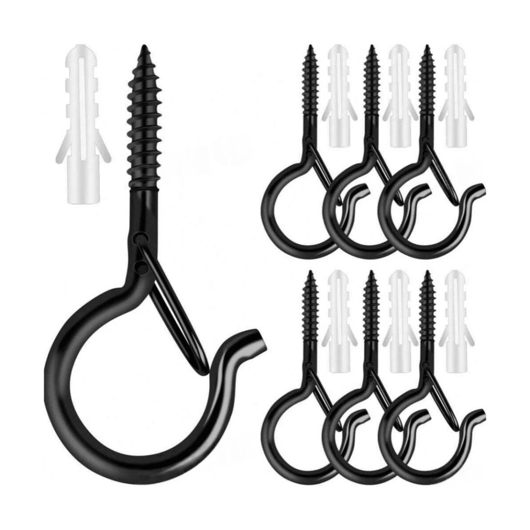 5/10 Pack Black Q-Hooks For Hanging - Ceiling Hooks, Outdoor Planter Hangers, Safety Buckles, Weatherproof Clips, Screw Eyes S, Heavy Duty Hooks For Outdoor String Lights Christmas Hangers