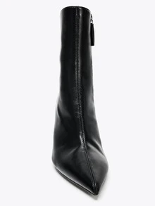 New Autumn/Winter Black Side Zipper Pointed Toe Stiletto Heel Ankle Boots, Versatile & Fashionable,Kitten Heels - Black - View 3